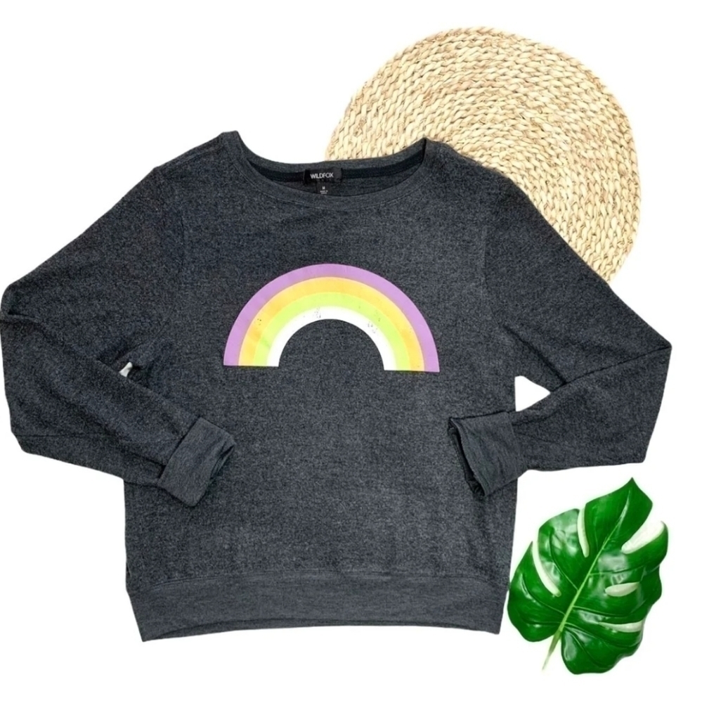 NWT Wildfox Rainbow Pullover in Charcoal Size XS